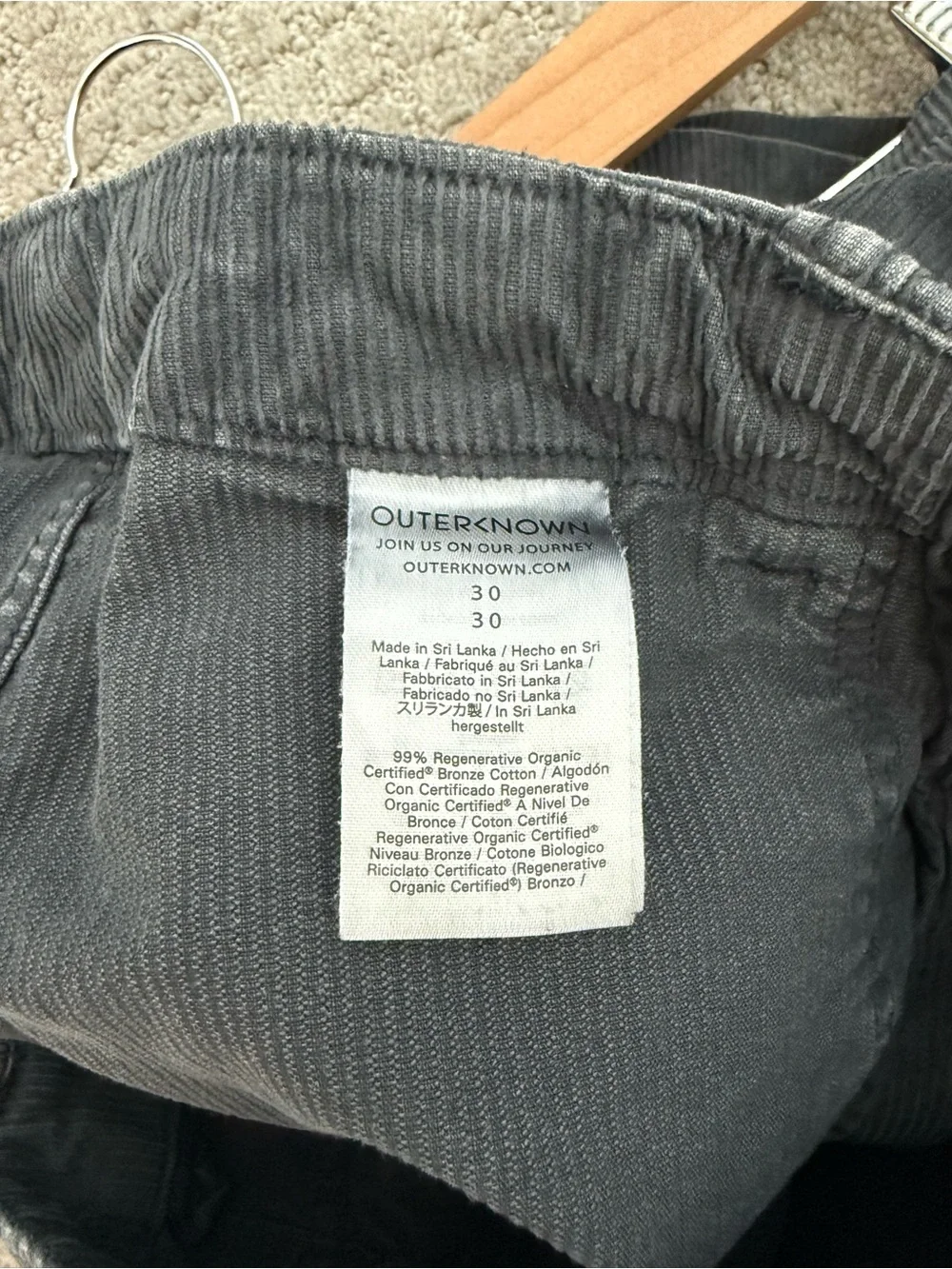 Outerknown Seventyseven Cord Utility Shorts Charcoal Gray Organic Cotton 30